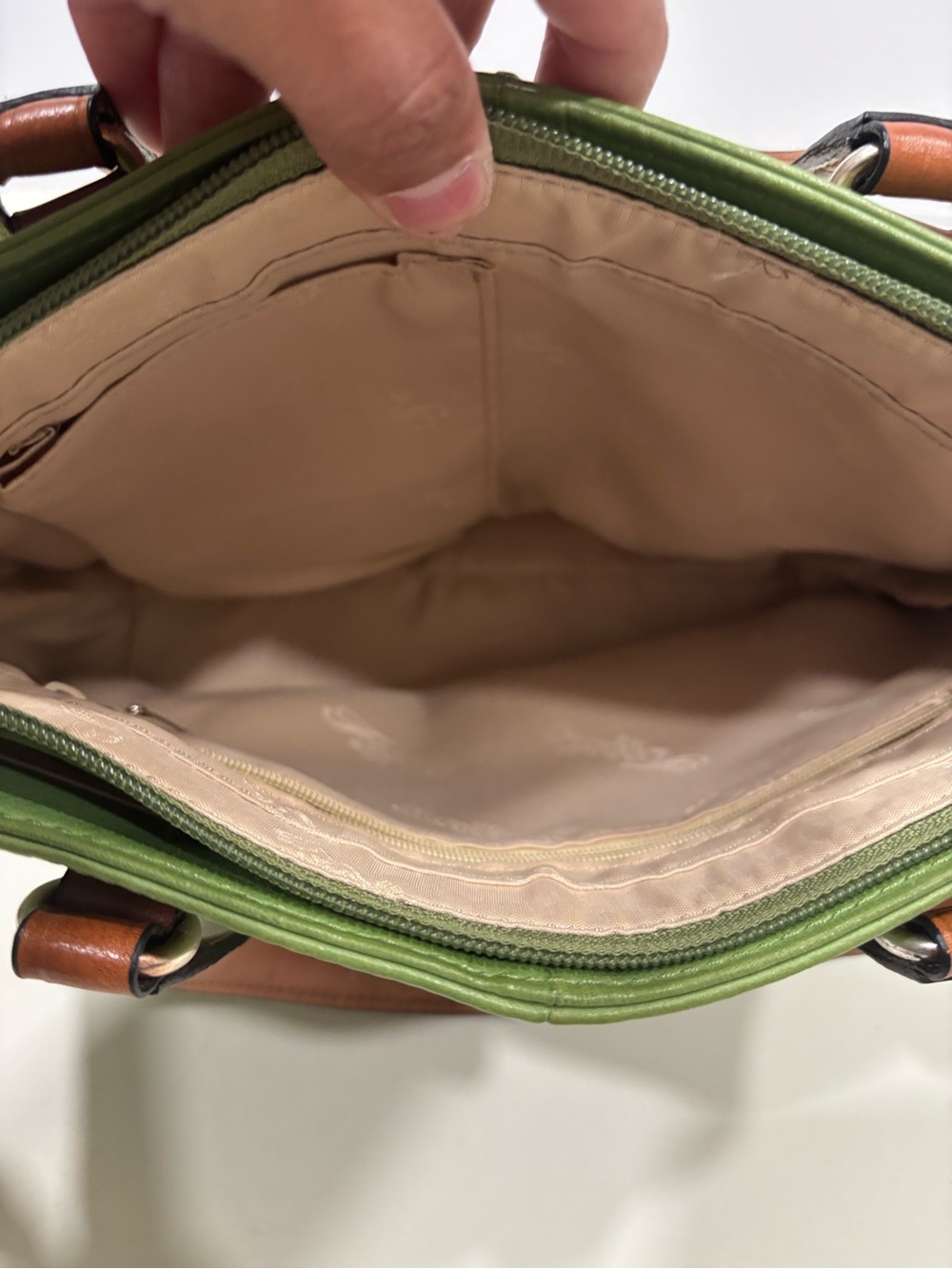 Fossil Green Tote with Brown Handles - Picture 9 of 12